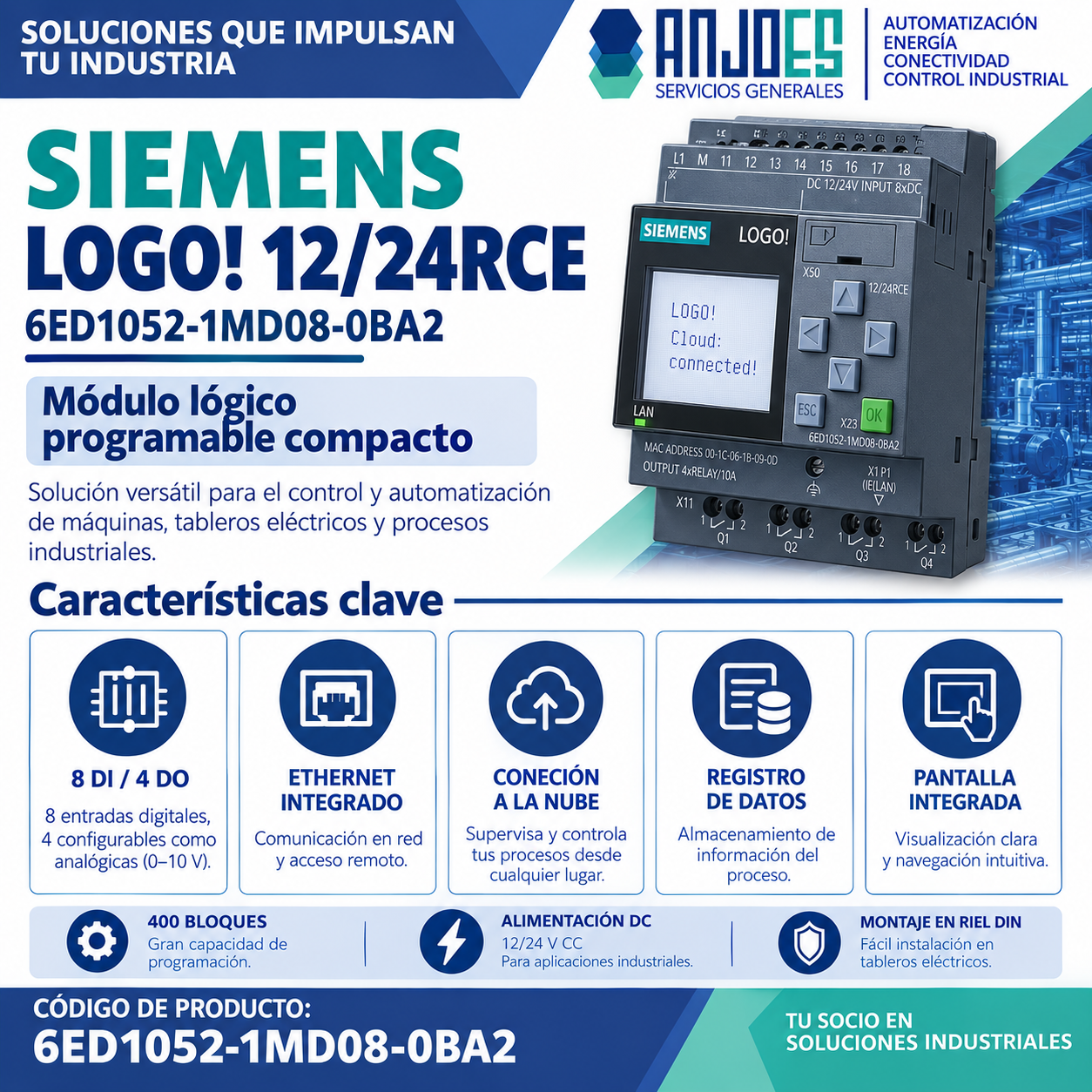 Siemens LOGO! 12/24RCE – Módulo lógico programable 12/24 VDC - Imagen 2