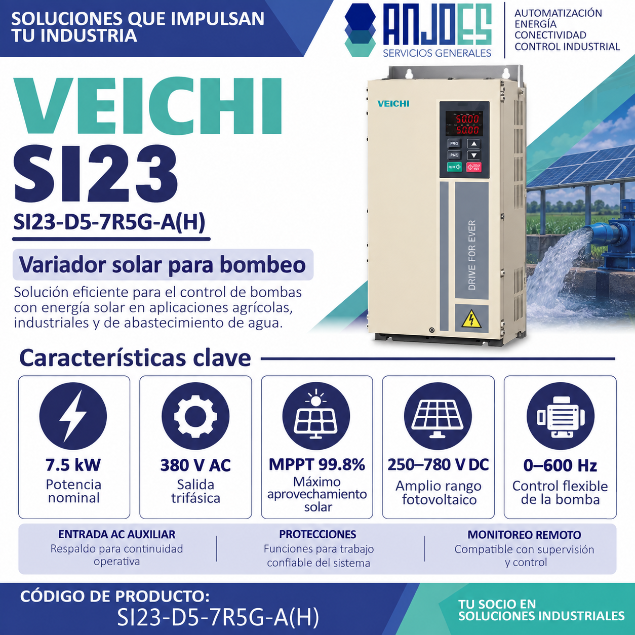 Variador solar VEICHI SI23-D5-7R5G-A(H) 7.5 kW – 380 V trifásico - Imagen 2